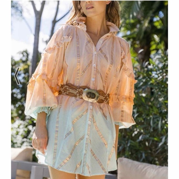 🩵 MISS JUNE PEACH BLUE OMBRÉ COLLARED LOOSE FIT MINI DRESS! (no belt) - Picture 3 of 16